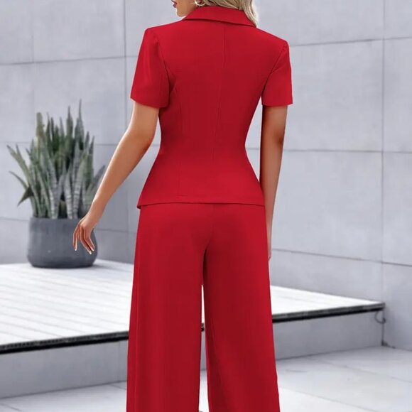 Red Blazer And Wide Leg Pants Suit Set L - Picture 2 of 13
